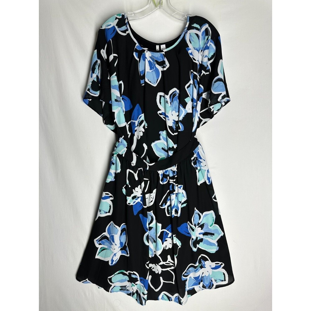 Elle Womens 2 PC Blouse Skirt Set Size L Black Blue Floral Print - Picture 8 of 10